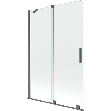 Mexen Velar paravento da bagno a 2 ante scorrevoli 120 x 150 cm, trasparente, grigio canna di fucile spazzolato