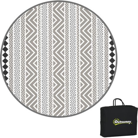 Tapis extérieur rond Ø180 cm réversible imperméable avec bordure renforcée et sac transport, balcon terrasse camping jardin (1/5)