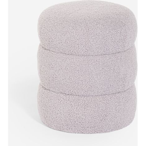 Pouf poggiapiedi in teddy bouclé design moderno a cilindro Okami - Grigio