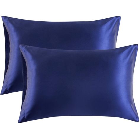 Lot de 2 taies d'oreiller en soie glacée - Bleu caché 51 x 66 cm (1/5)