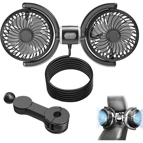 Doppelkopf-Autolüfter, 12 V, 3 Geschwindigkeitsstufen, 360°-Drehung, tragbarer Kühlventilator für SUV, Wohnmobil, Boot, Wohnmobil (1/5)