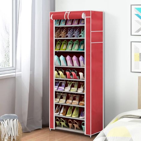 Shoe Rack Shoe Storage Cabinet with Dust Cover Non-woven Fabric 10-layer Shoe Cabinet Can Hold 27 Pairs of Shoes Suitable for Lving Room Corridor Dark Red 166 57 29CM (1/5)