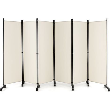 6 Panel Room Divider on Wheels Rolling Privacy Screens Portable Freestanding (1/5)