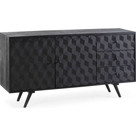 Buffet bois de manguier noir finition peinture style contemporain - noir bois de manguier (1/4)