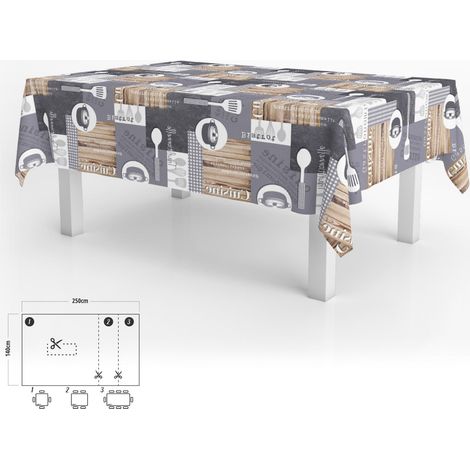mantel hule rectangular cuisin impermeable antimanchas pvc 140 x 250 cm. recortable uso interior y exterior (1/4)