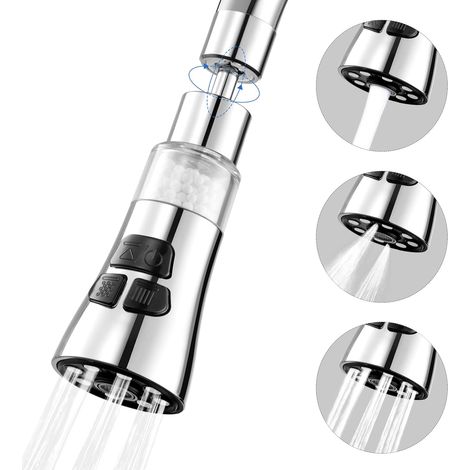 Rubinetto filtro per lavello, set filtro girevole a 360° con 9 accessori, estensore di getto a 3 modalità, purifica l'acqua dura (1/5)