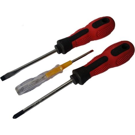 Trade Shop - Set 3 Pz Cacciaviti Cacciavite Taglio Croce Cercafase Tensione Manici Ergonomici -