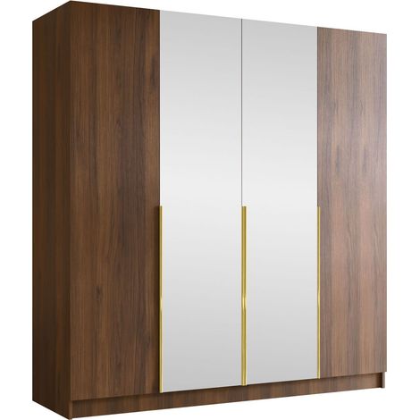 Armario Closico Navor II, Nogal + Dorado, 215x200x58cm, Puertas de armario: Con bisagras, Número de estantes: 0