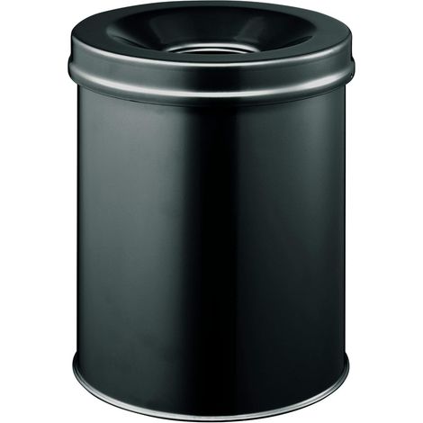Poubelle bureau - Corbeille à papier - Corbeille anti-feu - 15L - Avec couvercle étouffoir - En acier résistant aux rayures - Noir - 1 pièce - 330501 (1/5)