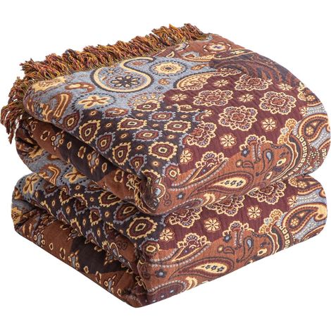 Couverture bohème 100 % coton - Grand couvre-lit double face en mousseline - 200 x 230 cm - Couverture de canapé et jeté de lit - Design esthétique - Idéal pour le salon et la chambre à (1/5)