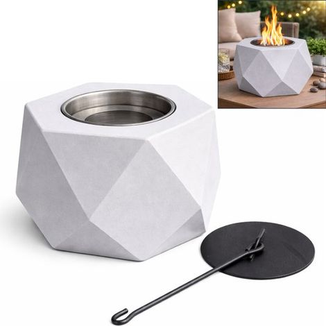 Cheminée de table au bioéthanol – Aspect béton – 16,5 × 16,5 × 10 cm – Cheminée de table moderne avec plaque d'extinction – Flamme d'ambiance pour table, terrasse ou balcon (1/5)