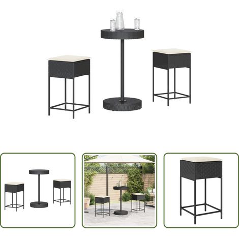 vidaXL Barres de jardin en résine -  Ensemble de bar de jardin 3 pcs avec coussins noir poly rotin (1/5)