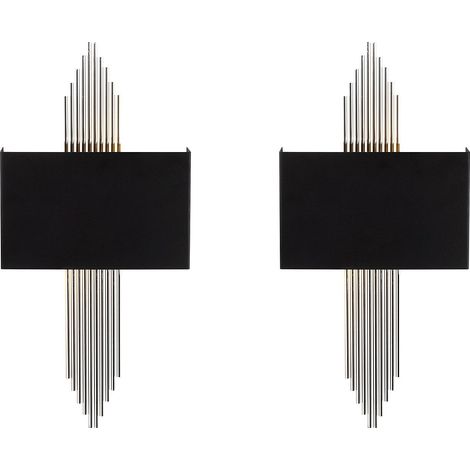 Applique L. 22 x H. 75 cm in Metallo Nero e Grigio Art déco - Lotto di 2 - SANGARIUS