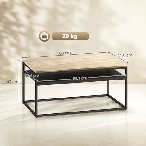 Table basse industriel avec rangement, meuble salon ou chambre, design moderne, 100 x 59 x 47 cm, finition chêne, étagère intégrée (1/5)