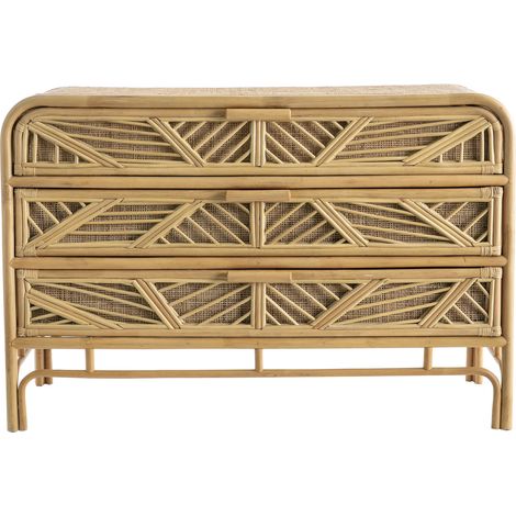 Miliboo – Commode enfant vintage en rotin 3 tiroirs L120 x P51 x H80 cm – Création artisanale unique – Look bohème tendance (1/7)