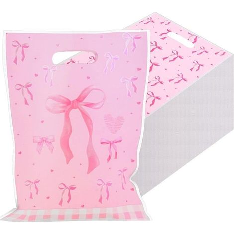 Lot de 100 sachets cadeaux roses avec nœud rose, sacs de bonbons pour bonbonnières, design féminin, adaptés pour les fêtes (1/5)