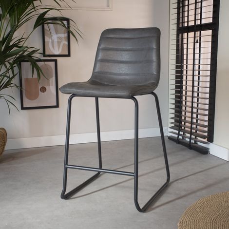 Tabouret de bar industriel Mark en simili cuir anthracite 65 cm (1/5)
