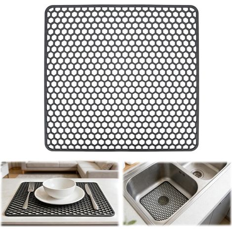 Tappetino in silicone per lavello 30,5 x 30,5 cm, pieghevole e antiscivolo, con piedini di supporto, protezione per lavelli in ceramica e acciaio inox.
