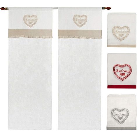 Tende Finestre Porta Interno Tessuto Lino Semitrasparente Coppia 2 Pz Cuore Quadretti Grigio - 60x240 cm