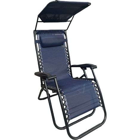TrAdE Shop Traesio - Sedia Sdraio Con Parasole In Textilene Reclinabile Pieghevole Con Poggiatesta 483015 - Blu (1/3)