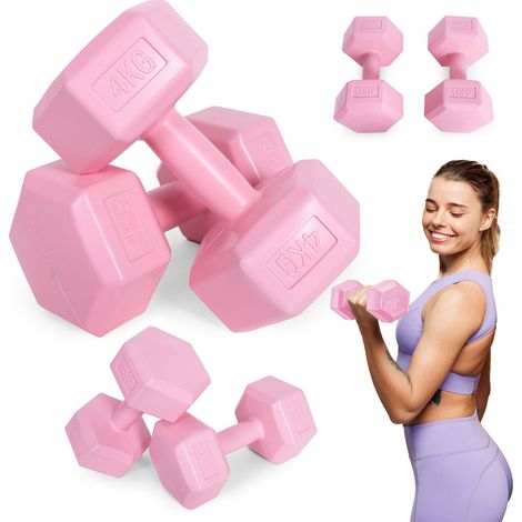Hex dumbbells set 2x4 kg, exercise weights, fitness load, pink, ModernHome (1/5)