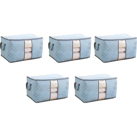 5 Pochettes de rangement pliables pour vêtements, housse anti-poussière pour couette, en non-tissé, grande taille, bleu (1/5)