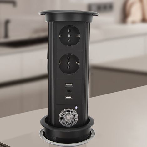 [Enchufe inteligente empotrable] Enchufe con elevador motorizado automático y función de carga inalámbrica para uso doméstico, resistente al agua y a los golpes. (1/5)