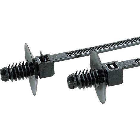 HellermannTyton 150-55610 T18RDP5-PA66-BK Serre-câble 110 mm 2.50 mm noir avec pied ancre et jupe 500 pc(s) R011051