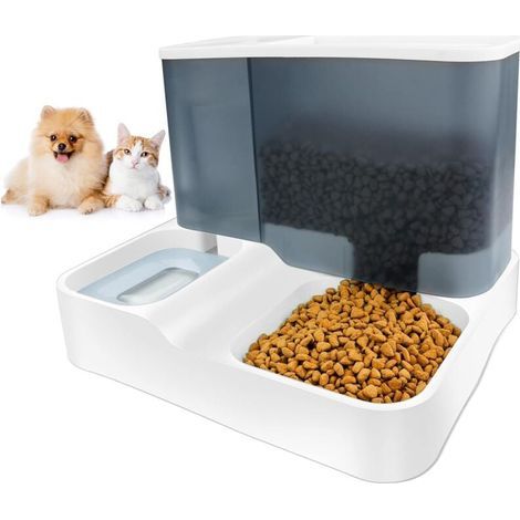 Dispensador automático de agua y comida para animales pequeños, 3 litros, material PP, amortiguación asistida por gravedad, diseño elegante. (1/5)