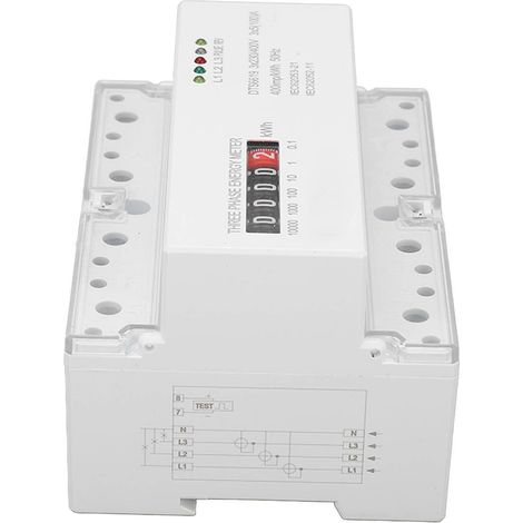 Compteur électrique sur rail DIN triphasé 4 fils, mesure de l'énergie (kWh), de la consommation électrique et de la puissance (wattmètre), 230 V/400 V, 5-100 A (1/5)