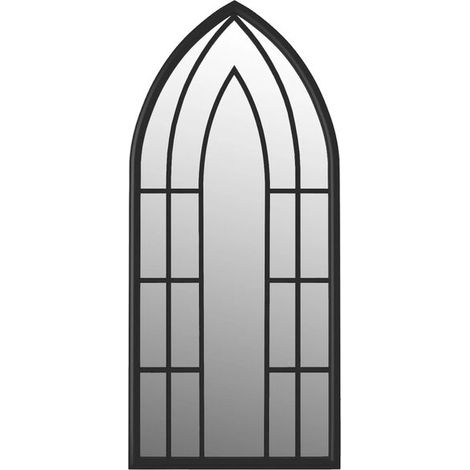 Miroir de jardin noir, 100x45 cm, en fer, adapté à un usage extérieur. (1/5)