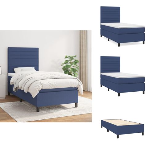 Sommier à lattes de lit avec matelas Bleu 80x200 cm Tissu - Lit Plateforme - Lit Double - Literie - Matelas À Ressorts Ensachés - Têted Lit Ajustable (1/5)