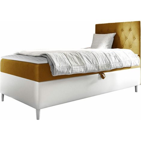 Cama continental Lucus VII, Soft 017 + Fresh 37, Continental, Individuales, 100x200, Tapiz, Cuero ecológico, Somieres, 102x208x115cm (1/5)