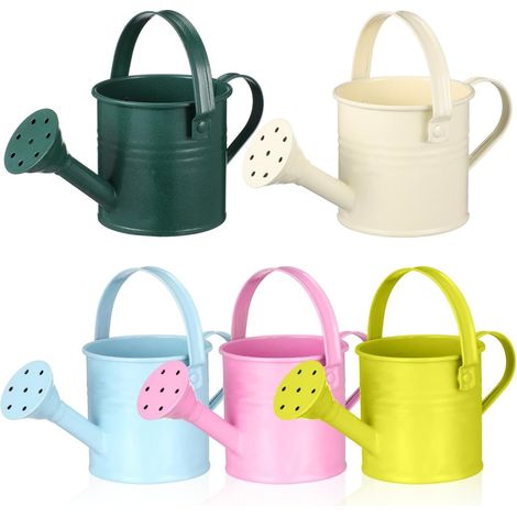 Set of 5 Colourful Metal Watering Can for Indoor Plants with Long Portable Spout and Stable Base Ideal for Gardening Children and Decoration (1/5)