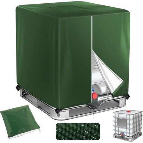 Funda para depósito de agua/barril de lluvia IBC，Funda verde 420D con cremallera，1000 L (275 galones)，Impermeable y resistente a los rayos UV (1/5)