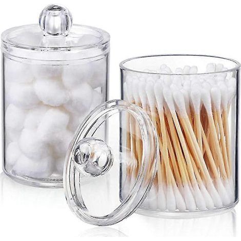 Distributeur de cotons-tiges pour boules de coton, cotons-tiges, disques de coton et fil dentaire - Pot d'apothicaire en plastique transparent de 283 g-2Pcs (1/5)