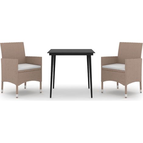 Set da Pranzo per Giardino 3 pz con Cuscini Polyrattan e Vetro vidaXL (1/5)