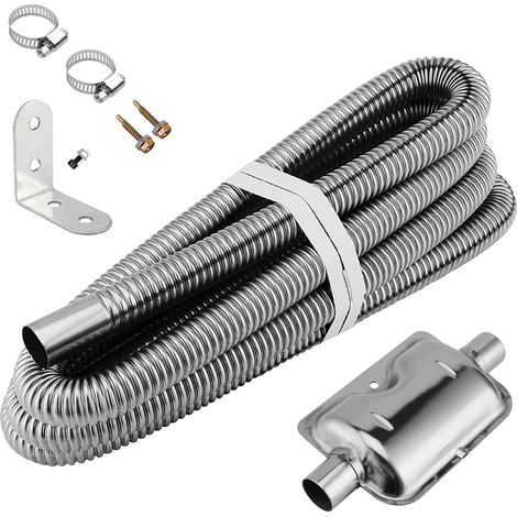 Tuyau d'Échappement 300 cm - 25 mm en Acier Inoxydable - Avec Silencieux et Collier de Serrage - Pour Générateur d'Électricité et Chauffage Auxiliaire (1/5)