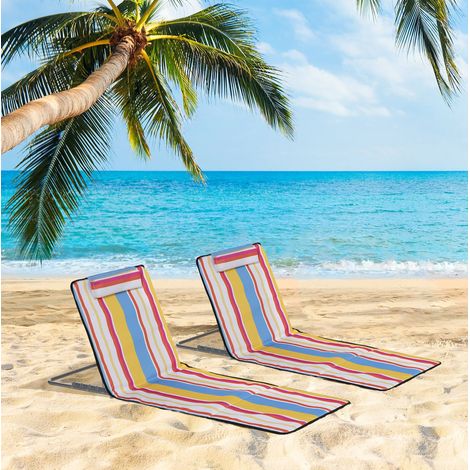 Strandmatten 2er-Set aus Stahl und Polyester, mehrfarbig, faltbar, 5-fach verstellbar, mit Kopfkissen und Tragetasche