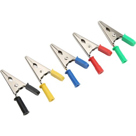 Lot de 5 pinces crocodiles de test en laiton et PVC pour batteries de voiture, pour projets électriques, 20 mm, 30 A, 3000 V (1/5)