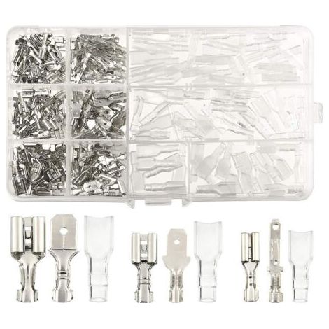 FITAGS 270 pcs Cosse electriques,Connecteur de fil T-Connector, mâle femelle Spade Connecteurs de fils Crimp terminal Block avec isolant Sleeve 2,8 mm 4,8 mm 6,3 mm