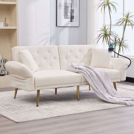 Sofa-Bett 2-Sitzer aus Chenille Beige 173 cm mit 3-fach verstellbarer Rückenlehne und 2 USB-Anschlüssen