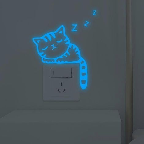 Stickers muraux chat lune phosphorescents, autocollants lumineux amovibles, décoration murale à faire soi-même pour chambre de fille, chambre d'enfant, chambre de bébé, salon (1/4)