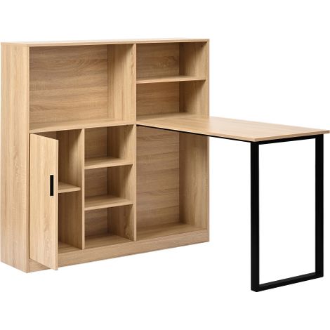 Escritorio 120x30x120 cm con librería, puertas, natural (1/5)