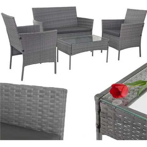 Gartenmöbelset aus Rattan, Dunkelgrau, Sofa, 2 Stühle, Tisch