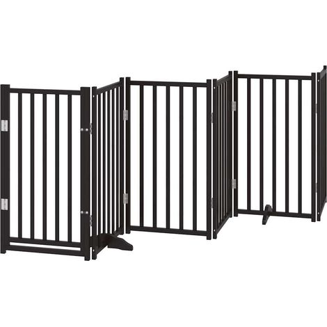 Barrière pour chiens avec porte 6 panneaux bois de sapin massif
