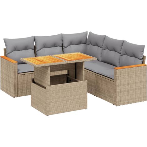 vidaXL Salon de jardin avec coussins 6 pcs beige résine tressée (1/3)