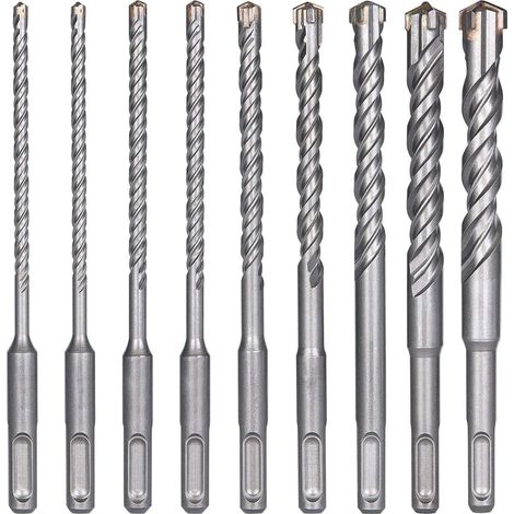Brocas para hormigón, juego de 9 piezas (5 mm  16 x 160 mm), brocas para azulejos, brocas de impacto SDS-Plus, brocas de impacto transversales, adecuadas para taladrar hormigón, ladrillo, (1/5)
