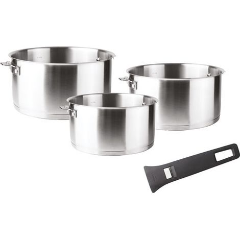 Set 3 casseroles inox 16 / 18 / 20 cm + poignée - Lacor - 56610 (1/5)