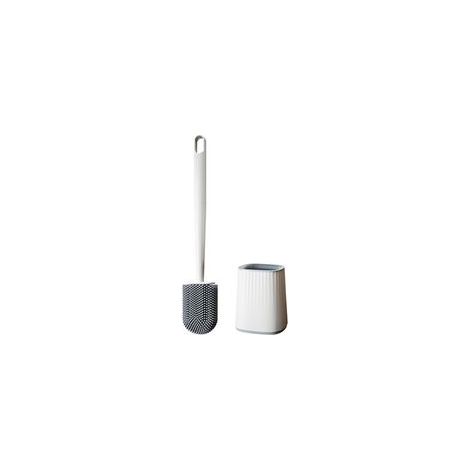 Brosse WC Silicone - Brosse Toilette et Supports, Anti-goutte, Antibactérienne, Balayette WC Ventilée, Séchage Rapide sans Odeur, Balai WC Montage Mural/au Sol, Blanc (1/4)